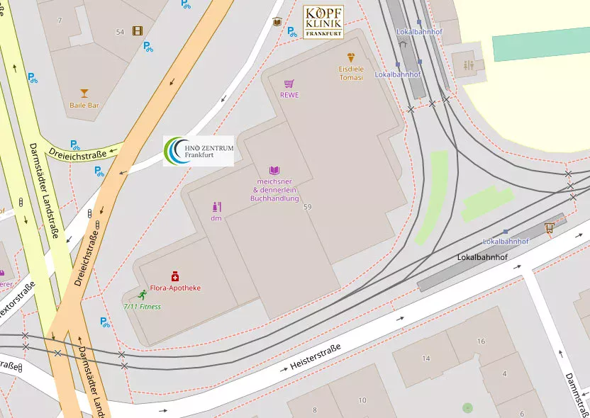 Lageplan Kopfklinik Frankfurt – Dreieichstraße 59, 60594 Frankfurt am Main (Sachsenhausen)